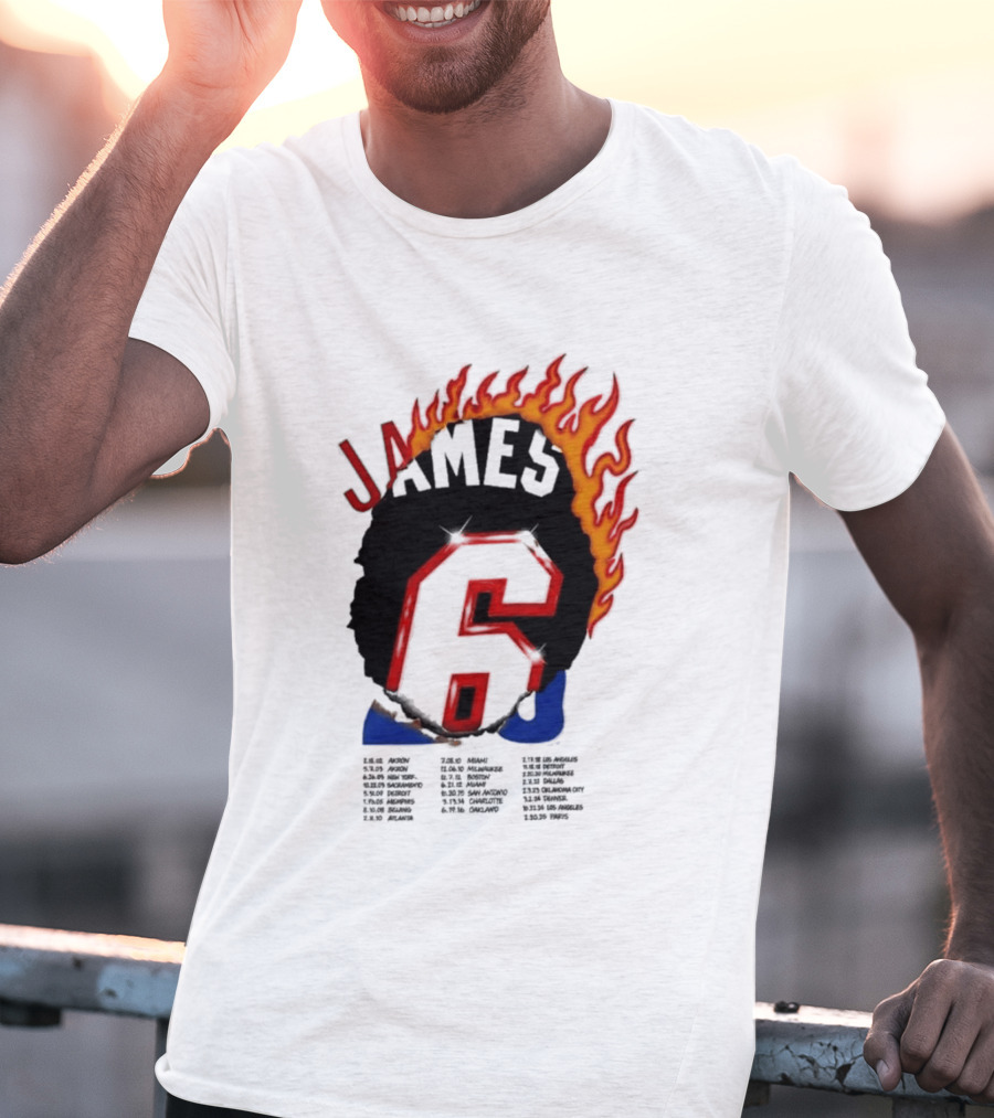 James 6 Flame Basketball Legend Bold Number Rugged T-Shirt