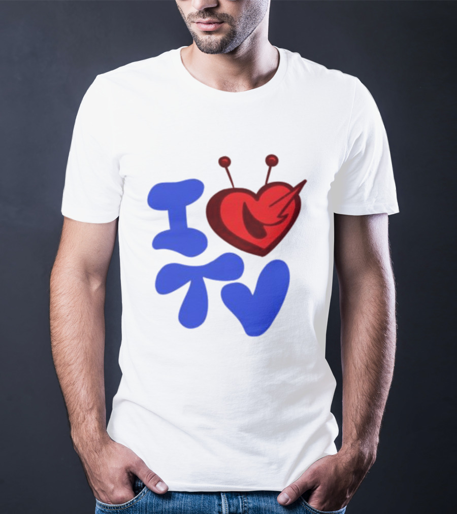 I Love TV Blue Red Heart Antenna T-Shirt