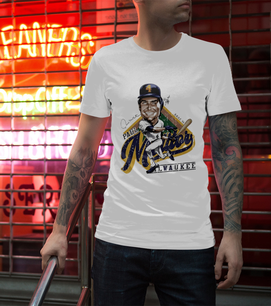Paul Molitor Milwaukee Brewers Number 4 Bruce Stark Caricature HOF T-Shirt