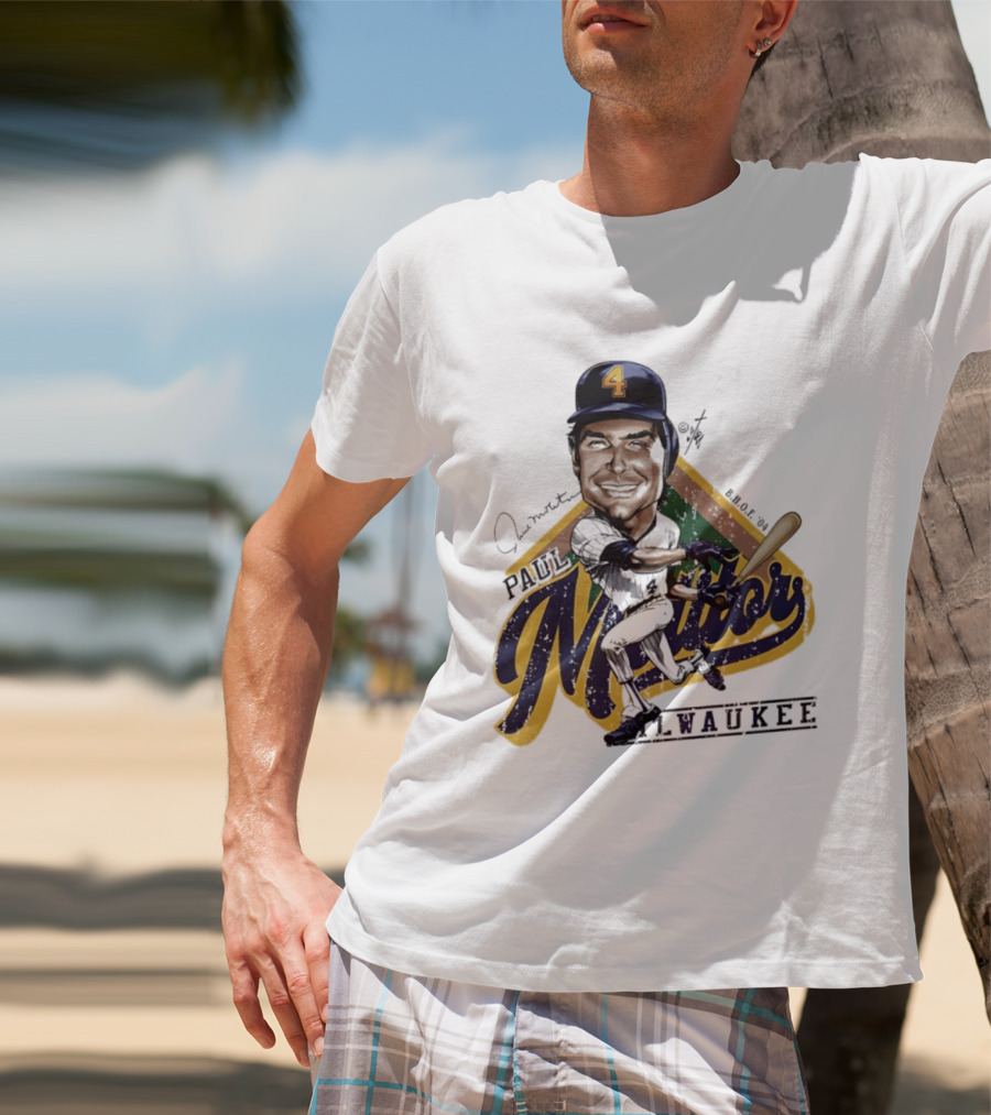 Paul Molitor Milwaukee Brewers Number 4 Bruce Stark Caricature HOF T-Shirt