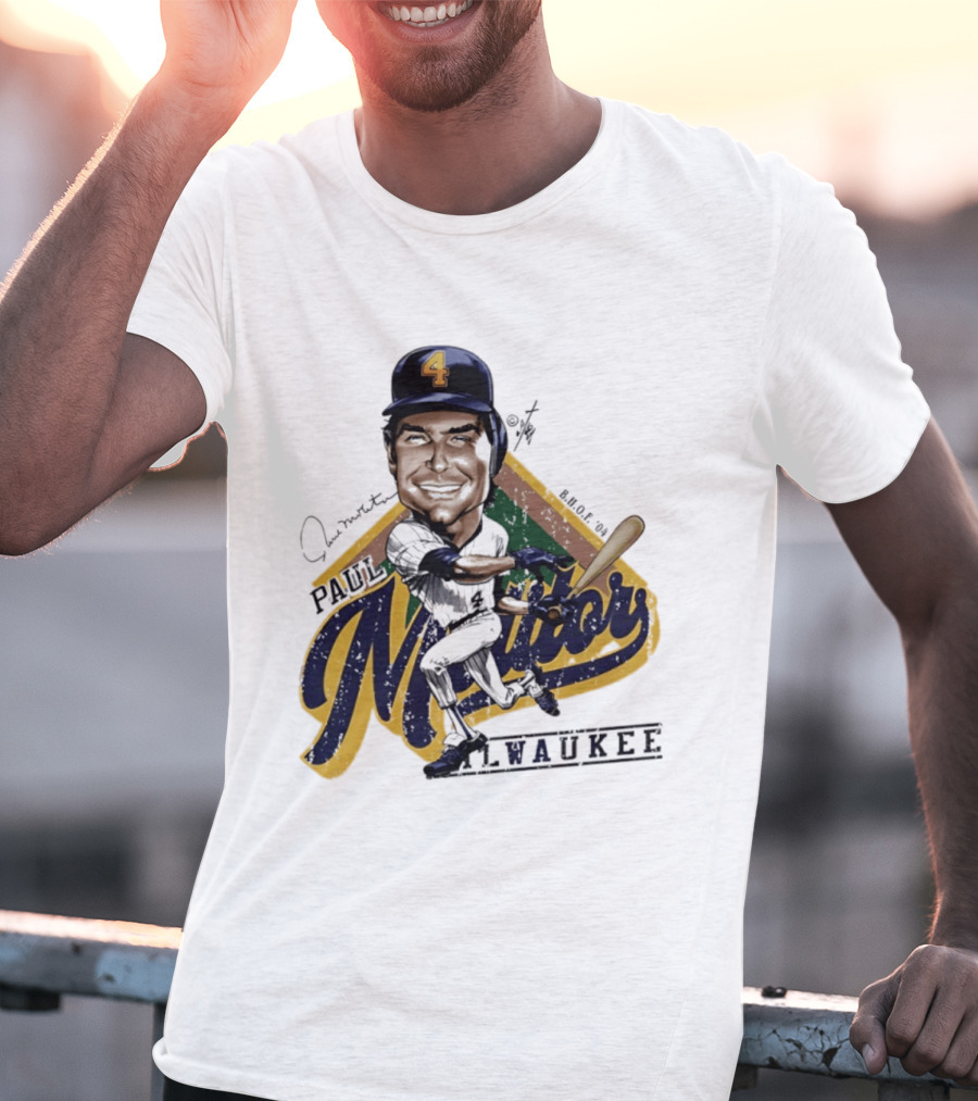 Paul Molitor Milwaukee Brewers Number 4 Bruce Stark Caricature HOF T-Shirt