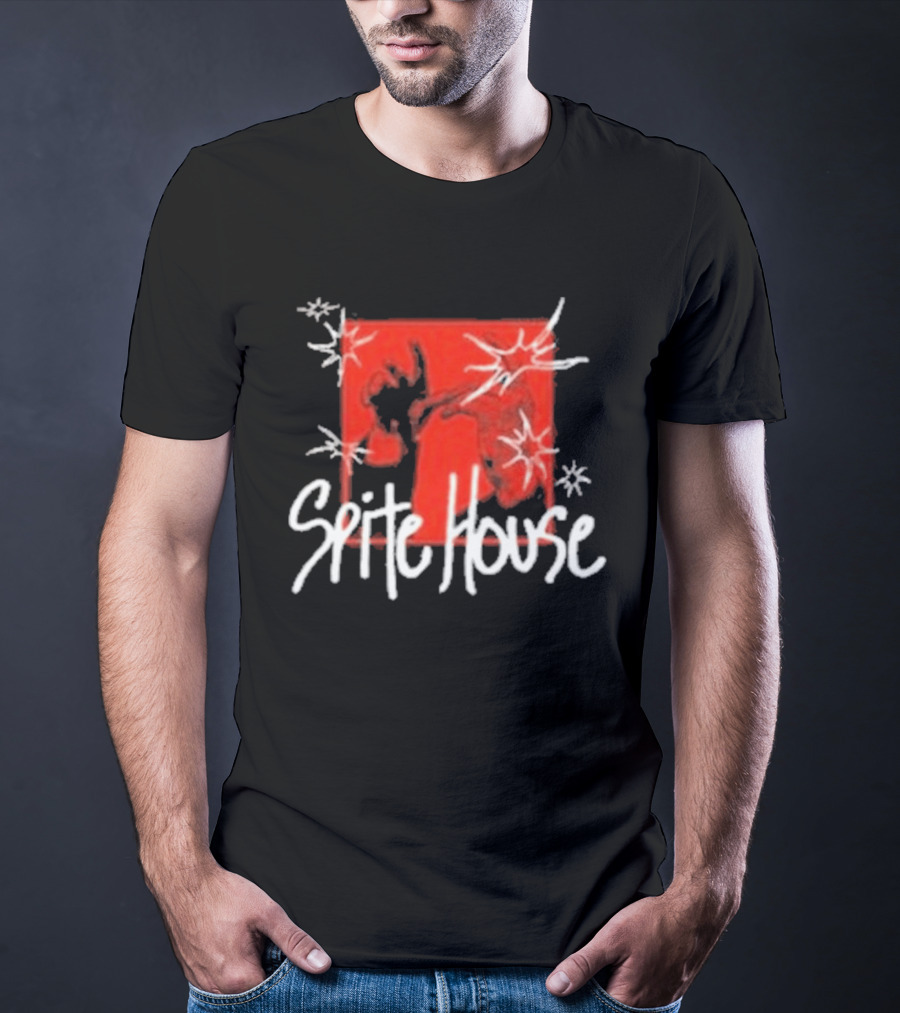 Spite House Red Square Sketch Art With Hands And Starburst T-Shirt