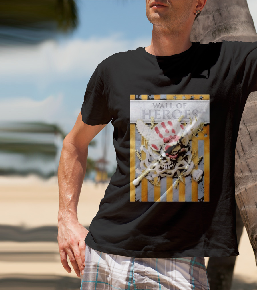 Five Finger Death Punch Wall Of Heroes Skull Chains Barbed Wire American Flag T-Shirt