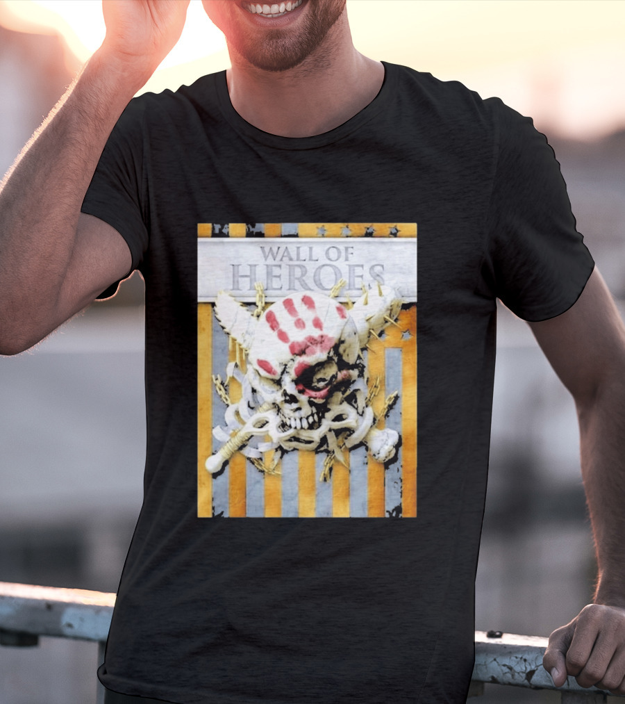 Five Finger Death Punch Wall Of Heroes Skull Chains Barbed Wire American Flag T-Shirt