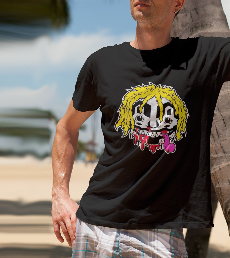 Ouija Macc Iveka Glob Dripping Smiley Face Yellow Hair Pink Tongue T-Shirt