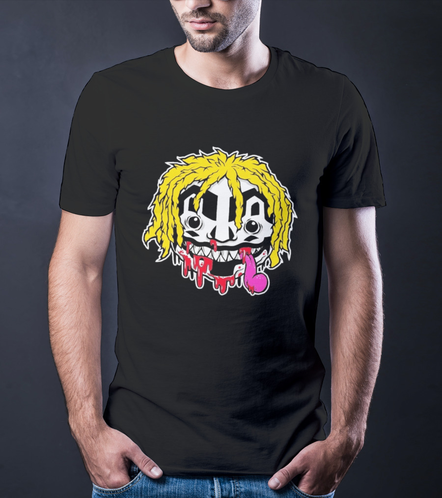 Ouija Macc Iveka Glob Dripping Smiley Face Yellow Hair Pink Tongue T-Shirt