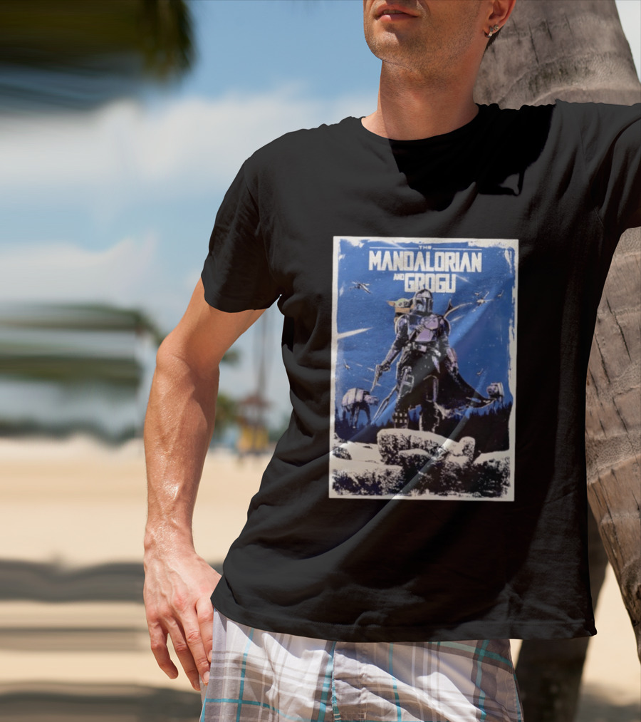 The Mandalorian And Grogu Star Wars Baby Yoda Scene With AT AT And X Wings T-Shirt