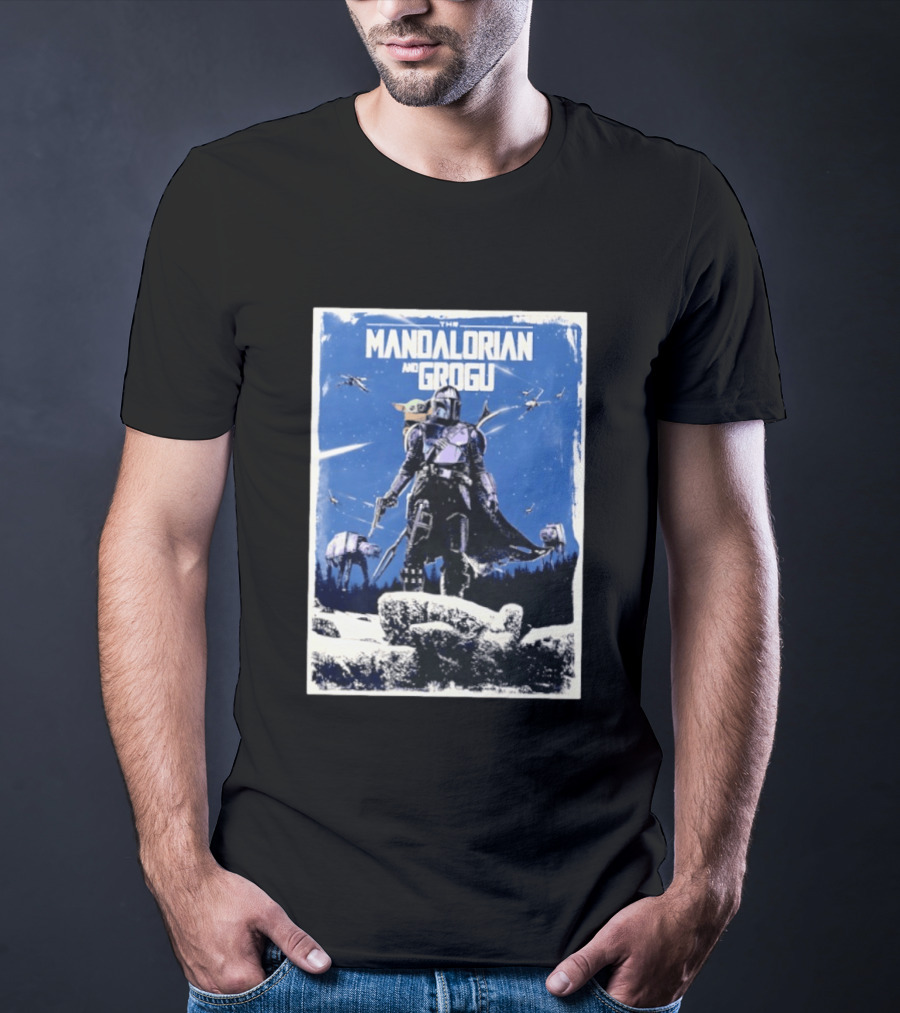 The Mandalorian And Grogu Star Wars Baby Yoda Scene With AT AT And X Wings T-Shirt