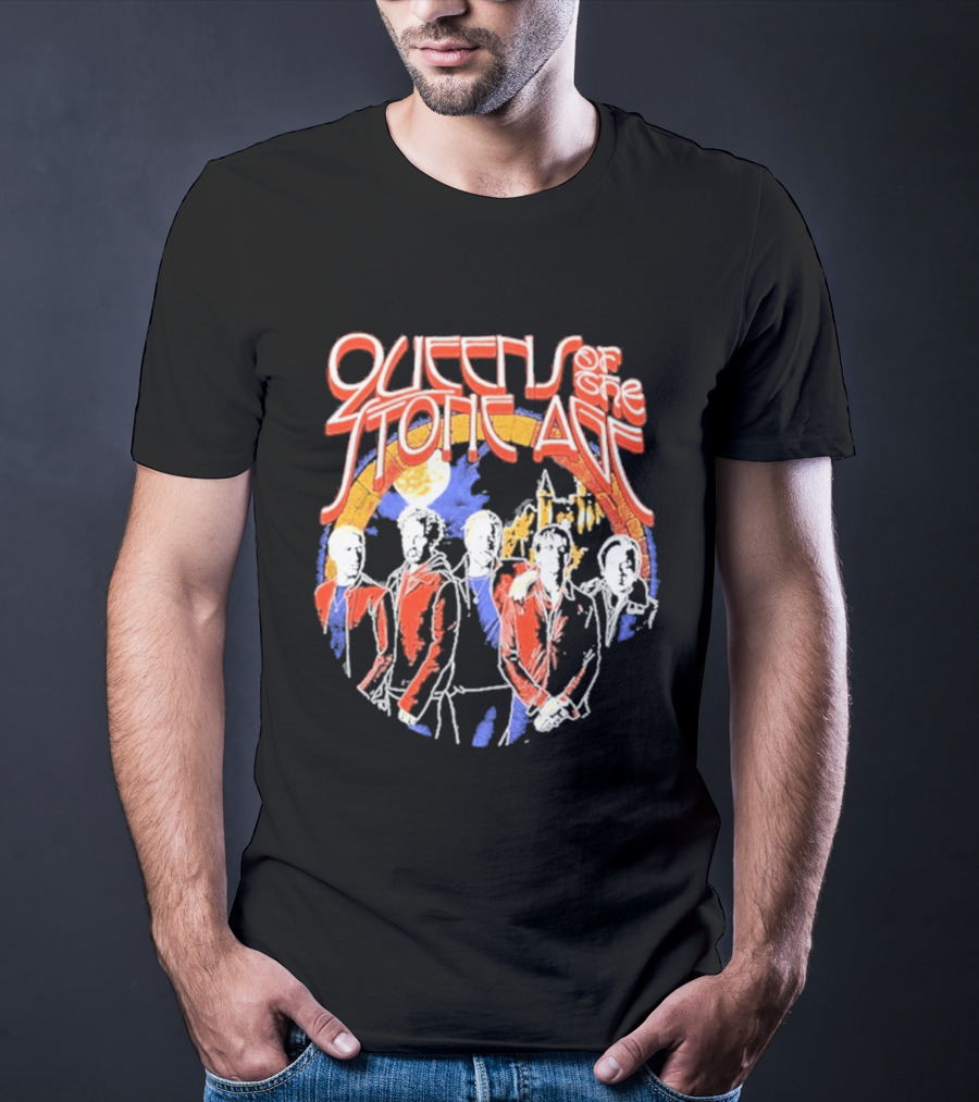 Queens Of The Stone Age Band Silhouette Vintage Rainbow Circle T-Shirt
