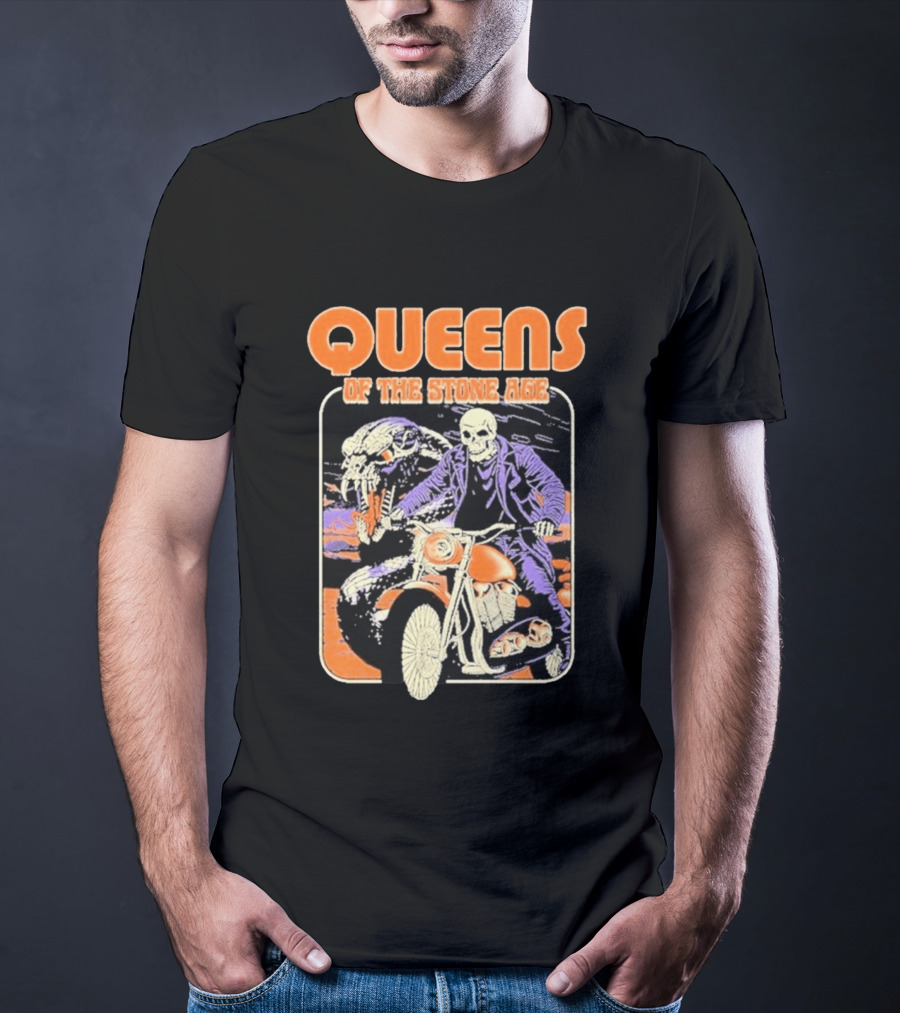 Queens Of The Stone Age Skeleton Rider Snake Motorcycle Adventure T-Shirt