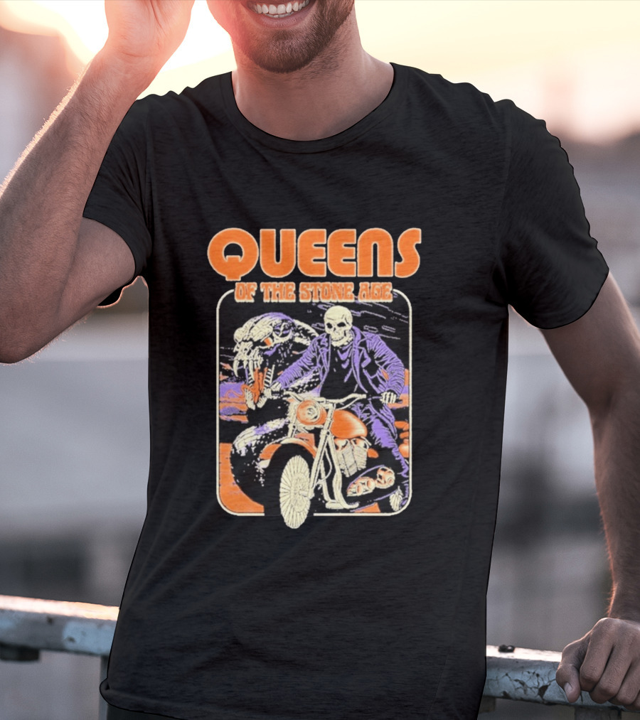 Queens Of The Stone Age Skeleton Rider Snake Motorcycle Adventure T-Shirt