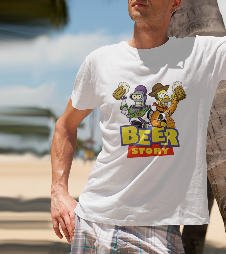 Bender Homer Simpson Beer Story Futurama Buzz Lightyear Woody T-Shirt