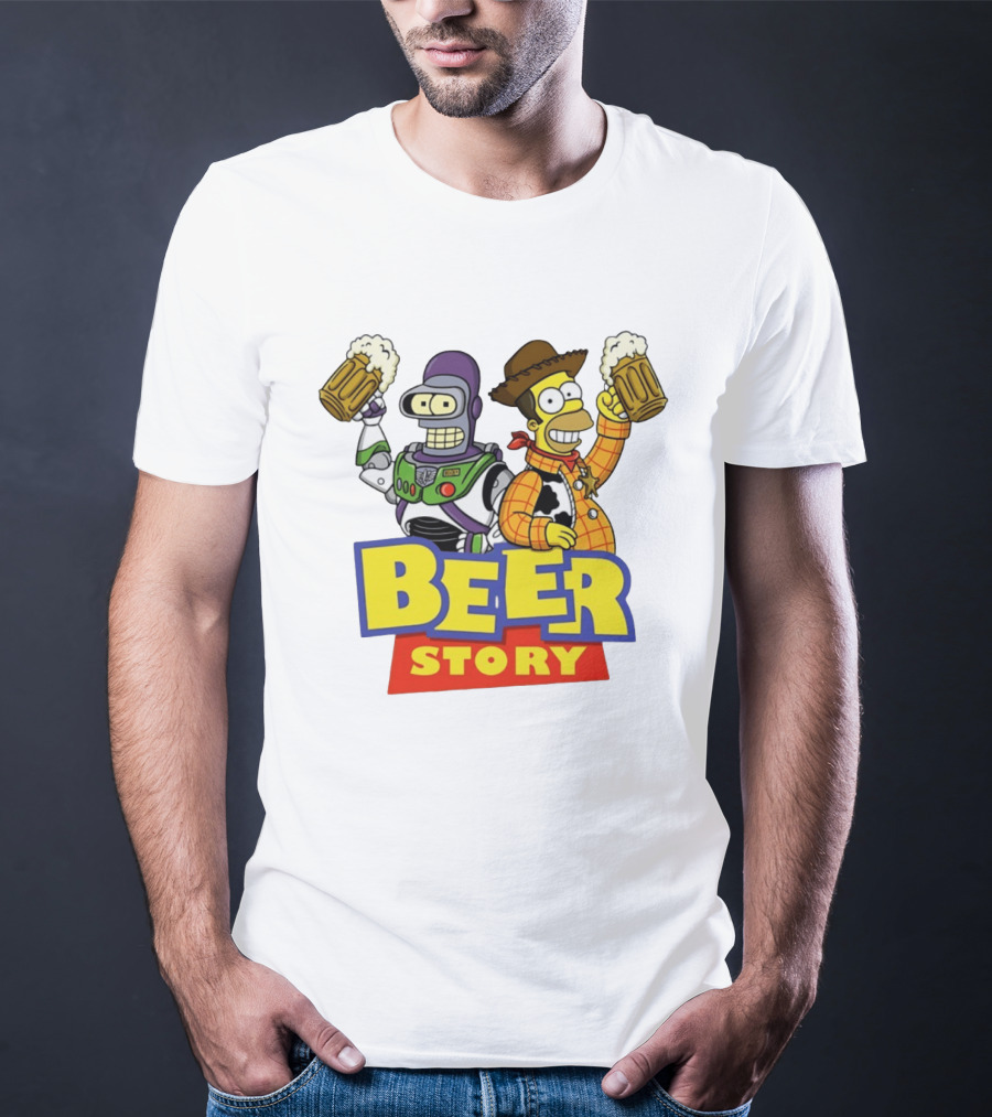 Bender Homer Simpson Beer Story Futurama Buzz Lightyear Woody T-Shirt