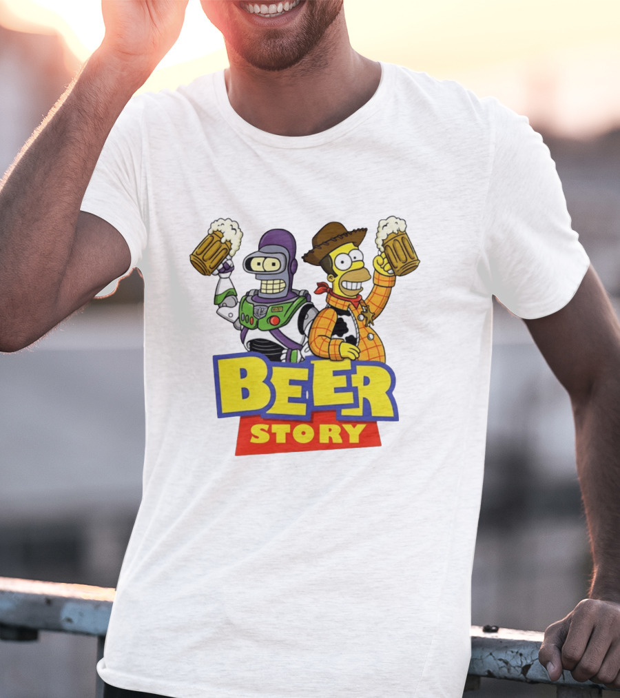 Bender Homer Simpson Beer Story Futurama Buzz Lightyear Woody T-Shirt