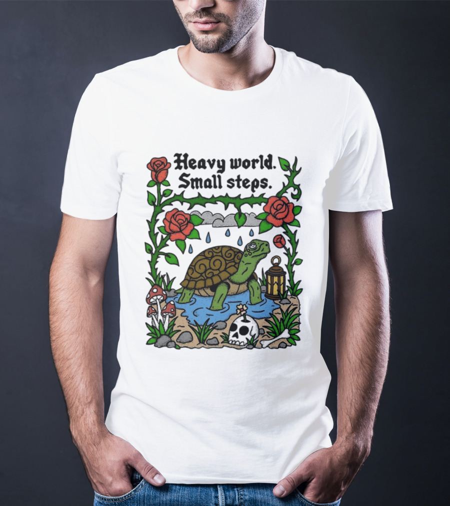 Heavy World Small Steps Turtle Lantern Roses T-Shirt