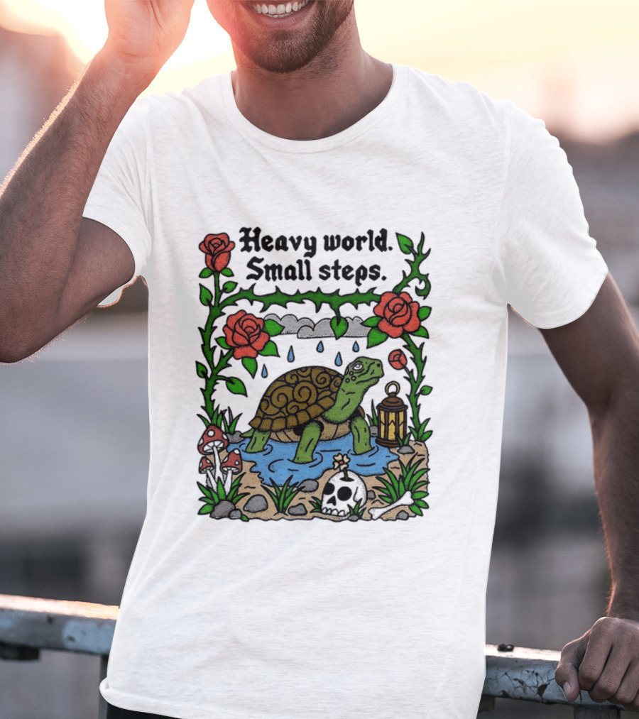 Heavy World Small Steps Turtle Lantern Roses T-Shirt