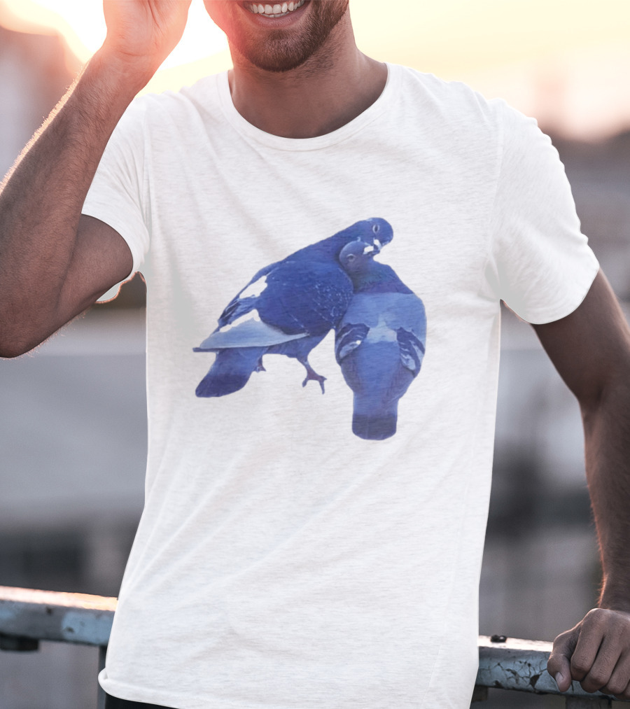 Love Doves Sports Banger Blue Pigeons Embrace T-Shirt