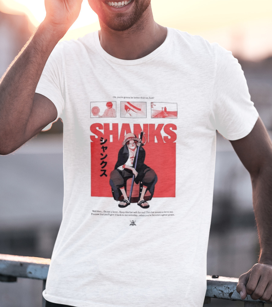 One Piece Shanks Luffy Straw Hat Pirates Manga Panels T-Shirt