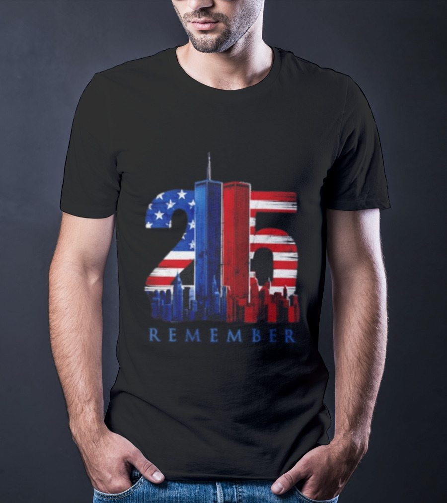 25th Anniversary Remember Twin Towers American Flag T-Shirt