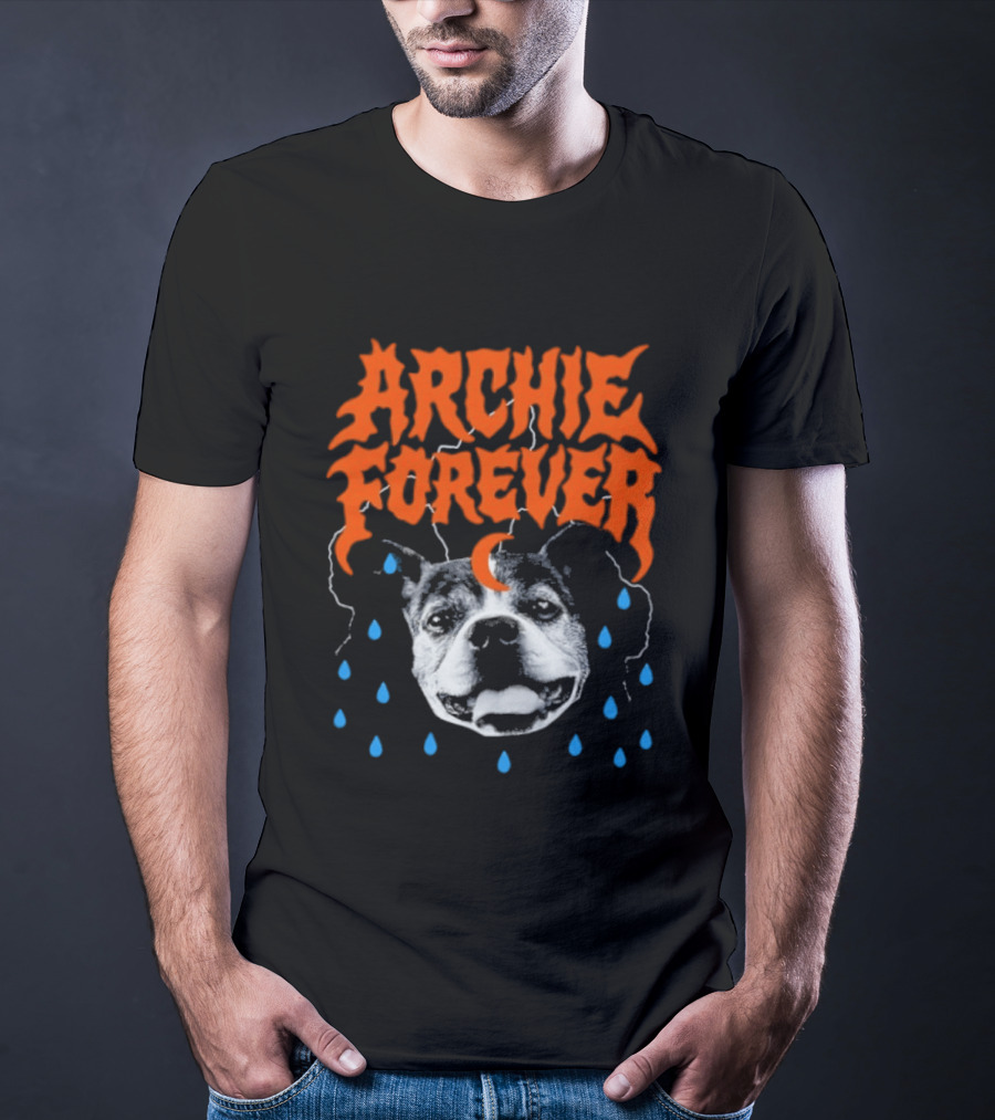 Archie Forever Dog Memorial Pet Tribute With Teardrops And Crescent Moon T-Shirt