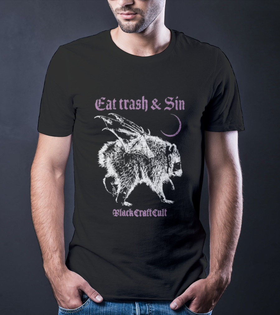 Blackcraftcult Cat Trash And Sin Raccoon Wings Moon T-Shirt
