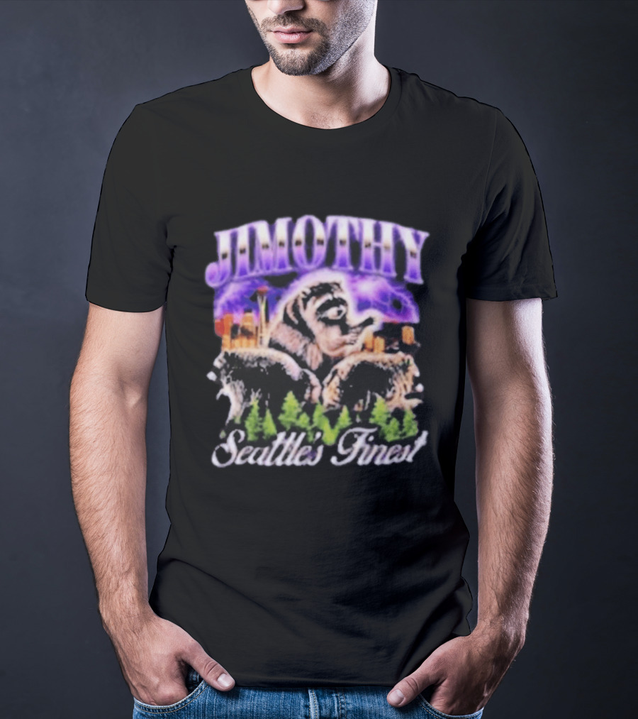 Jimothy Raccoon Seattle Skyline Adventure Forest Scene T-Shirt