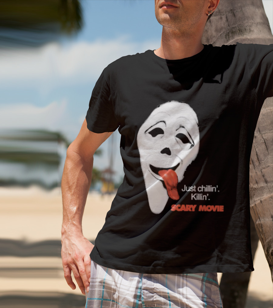 Just Chillin' Killin' Scary Movie Ghostface Mask With Red Tongue T-Shirt