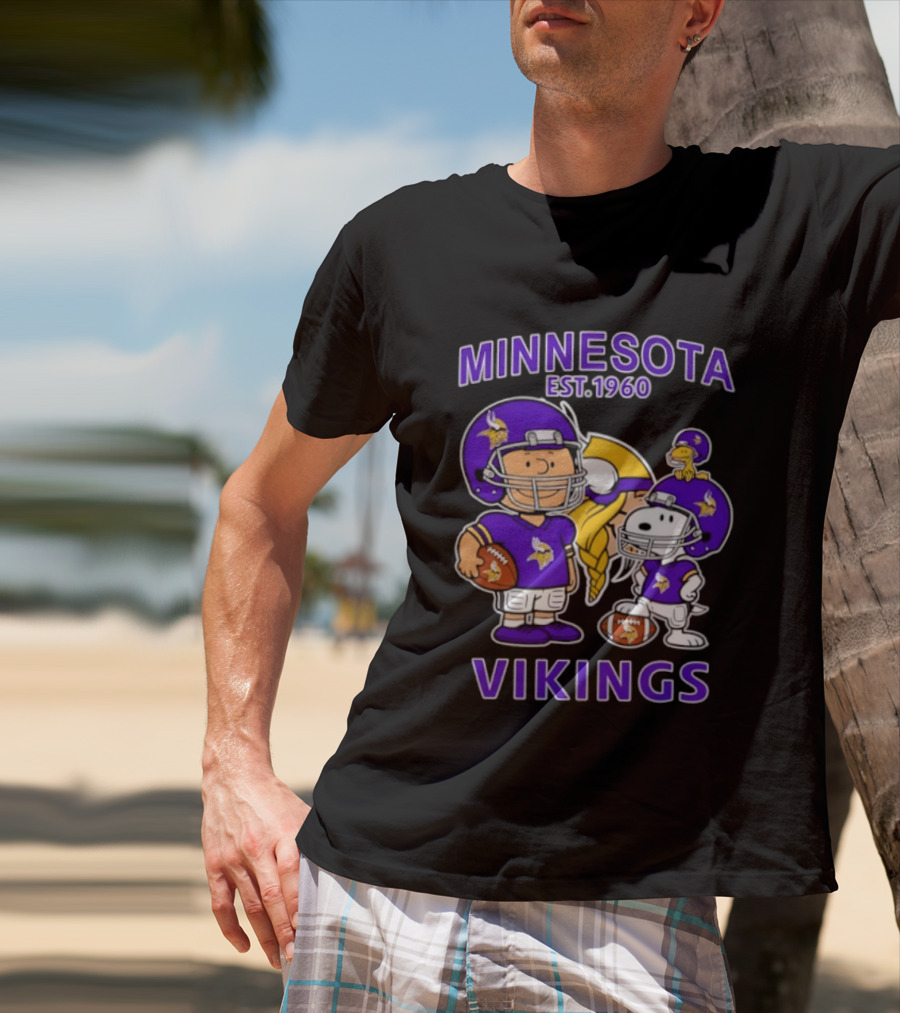 Minnesota Vikings Snoopy Charlie Brown Woodstock Est 1960 Football Team Fan Gear T-Shirt