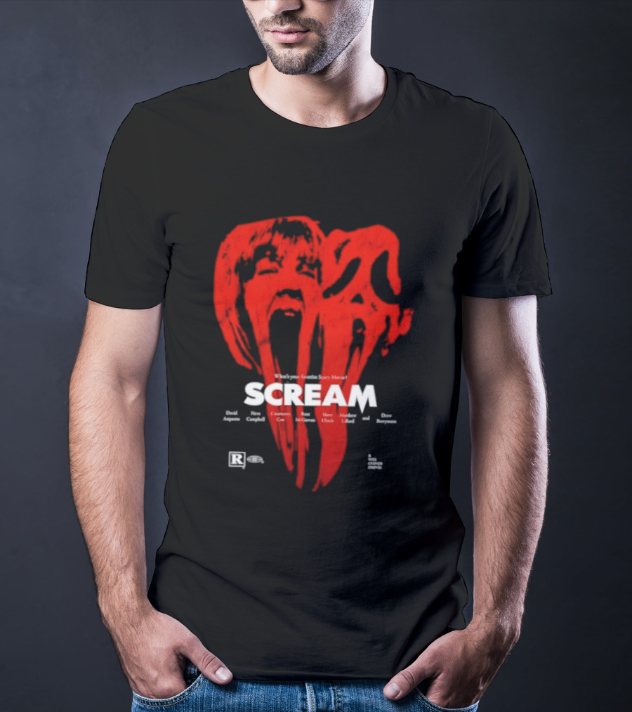 Scream What Is Your Favorite Scary Movie Blood Mask Painting T-Shirt