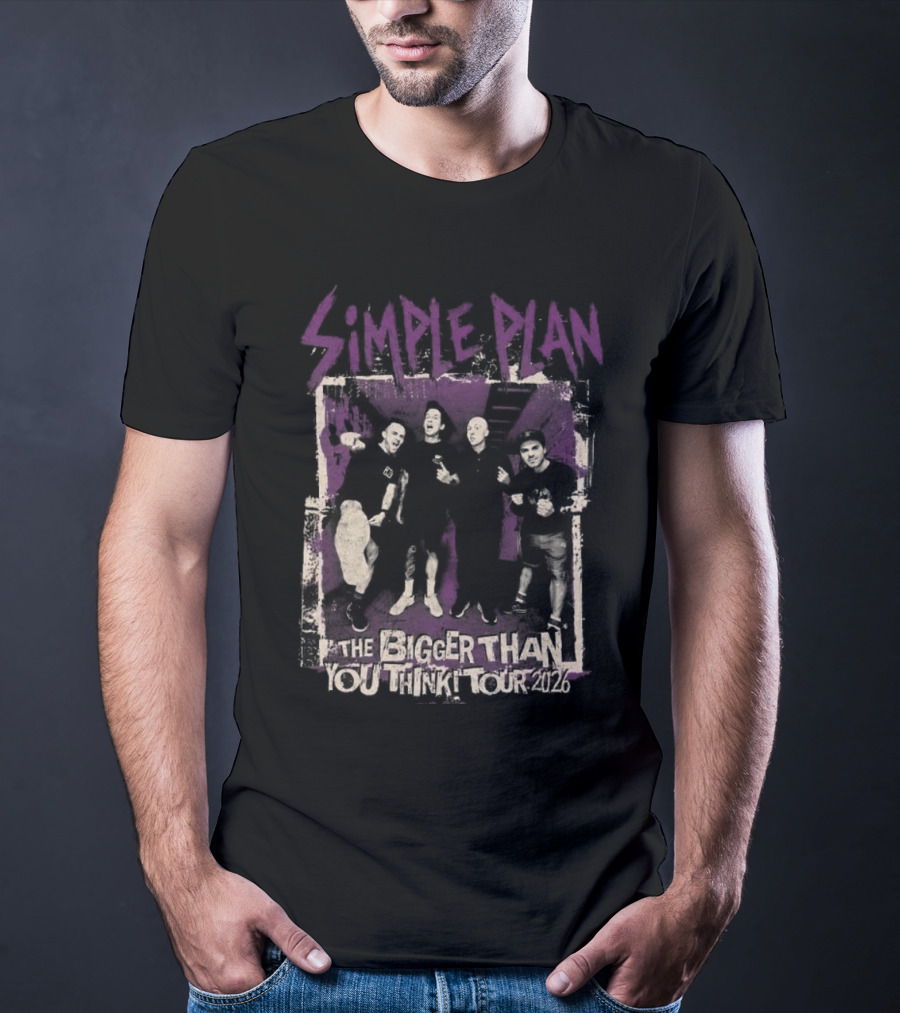 Simple Plan The Bigger Than You Think Tour 2026 The Sequel Band Photo Cities List T-Shirt