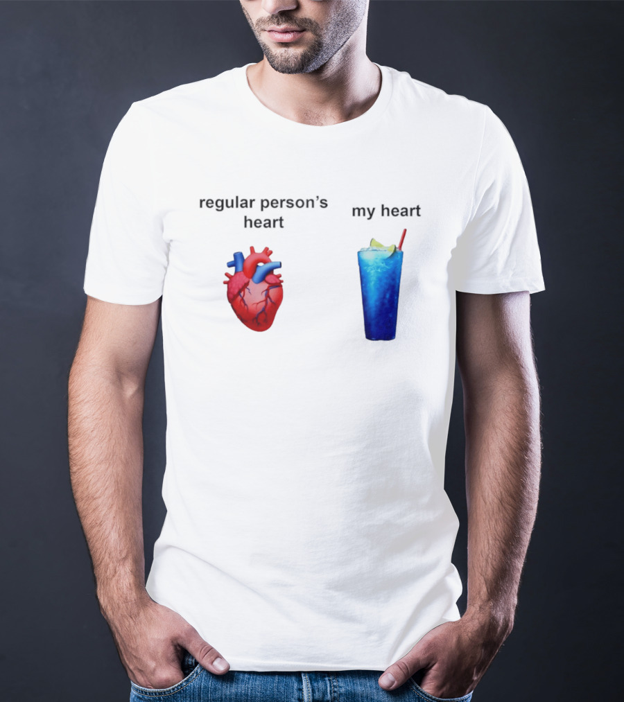 Regular Person's Heart Vs My Heart Blue Drink Emojis T-Shirt