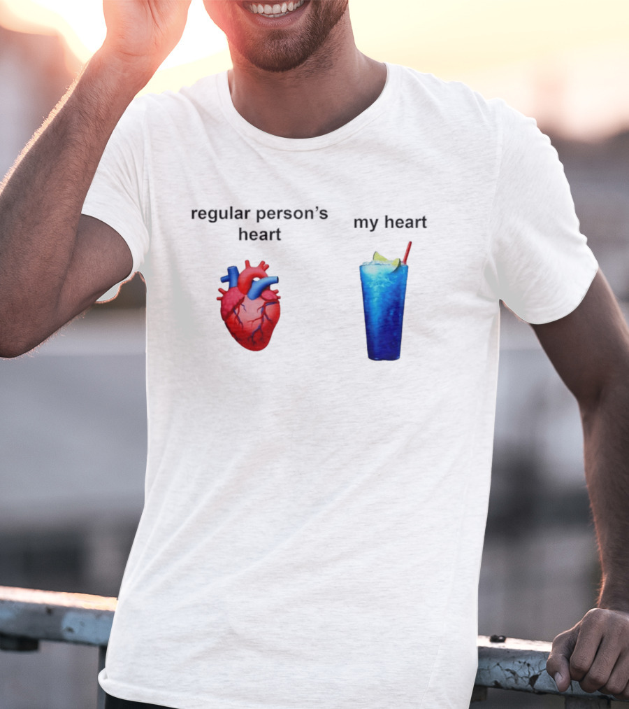 Regular Person's Heart Vs My Heart Blue Drink Emojis T-Shirt