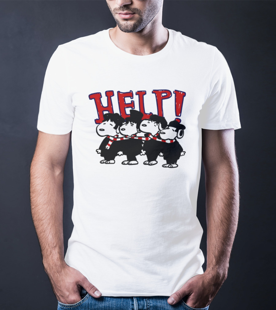 Peanuts Snoopy Beatles Help Parody Red Scarf T-Shirt