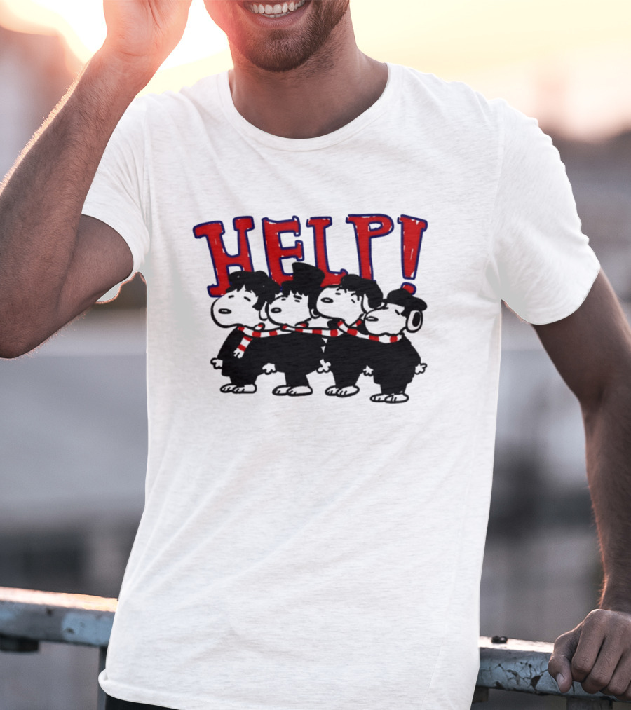 Peanuts Snoopy Beatles Help Parody Red Scarf T-Shirt
