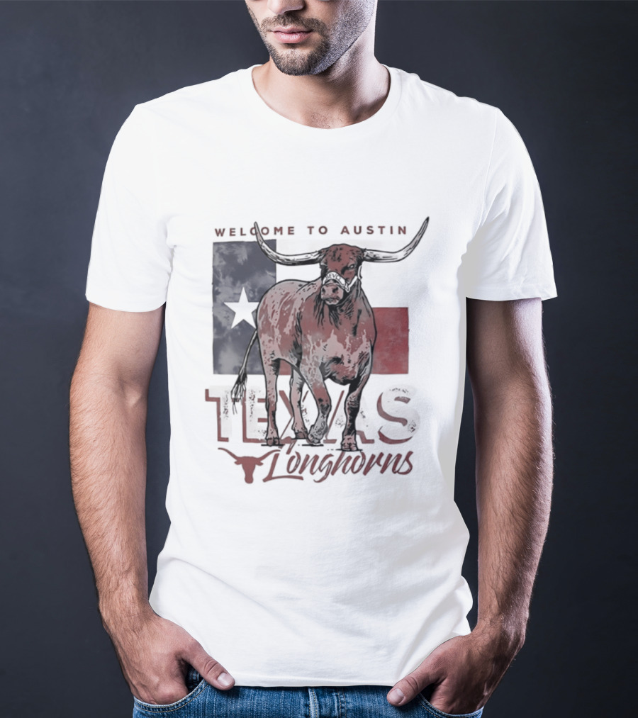 Welcome To Austin Texas Longhorns Bevo Texas Flag T-Shirt