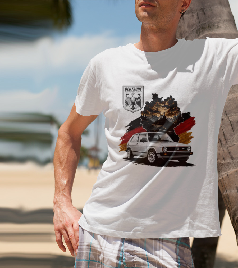 Deutsche Automobilkunst Volkswagen Golf GTI Germany Map Scenic Road Eagle Crest T-Shirt