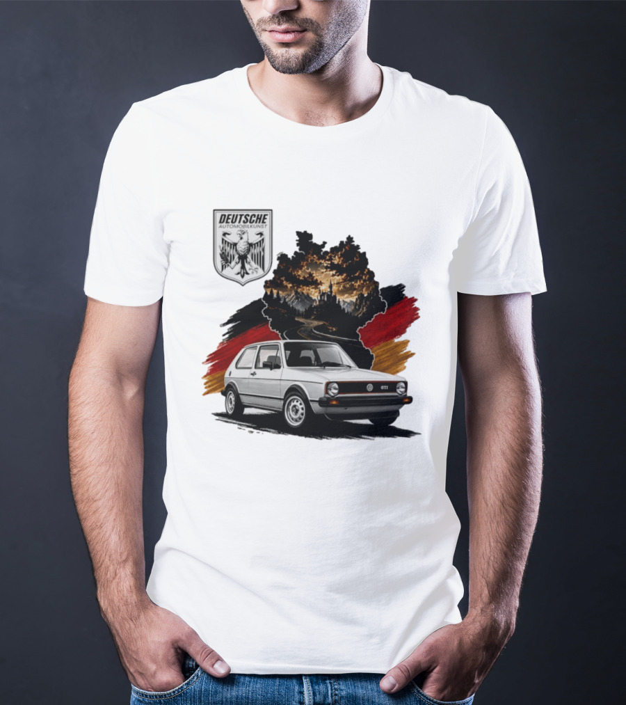 Deutsche Automobilkunst Volkswagen Golf GTI Germany Map Scenic Road Eagle Crest T-Shirt