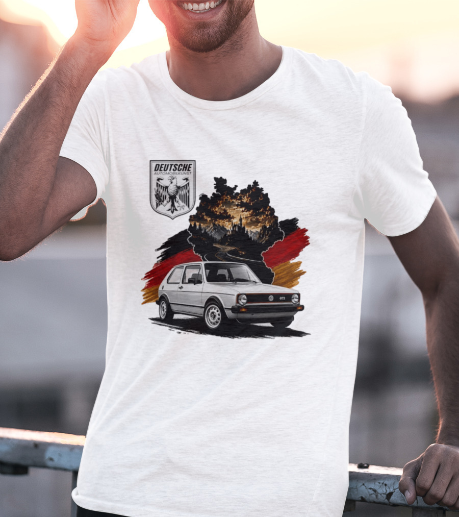 Deutsche Automobilkunst Volkswagen Golf GTI Germany Map Scenic Road Eagle Crest T-Shirt