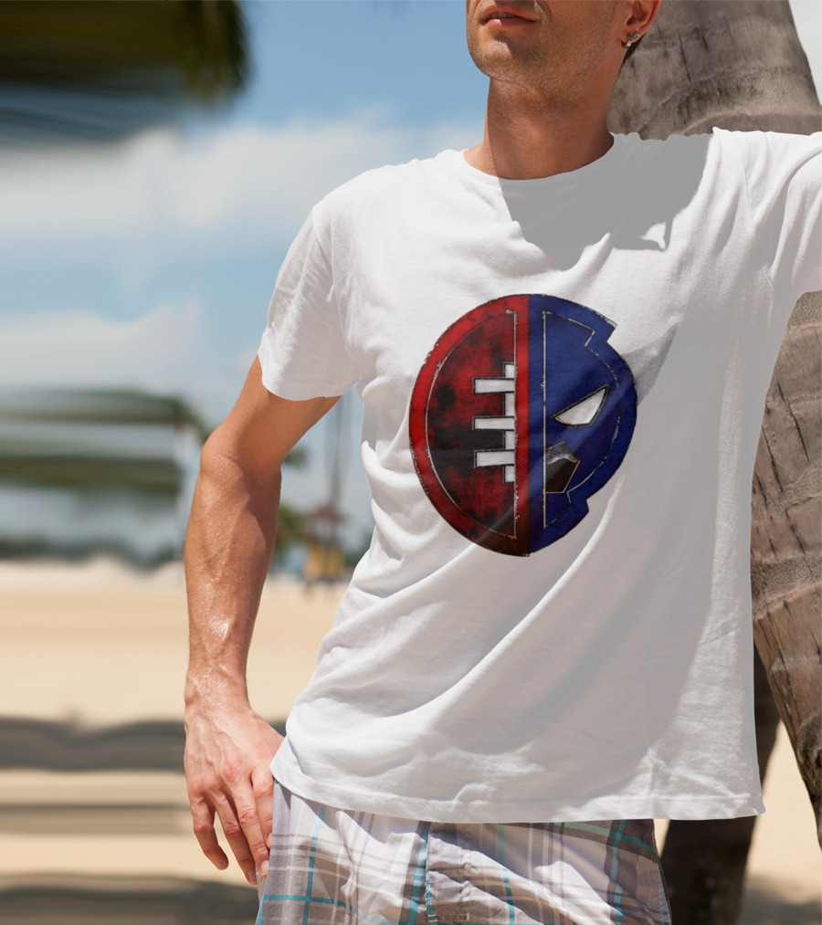 Buffalo Football Fusion Mask Emblem Red Blue Horns T-Shirt