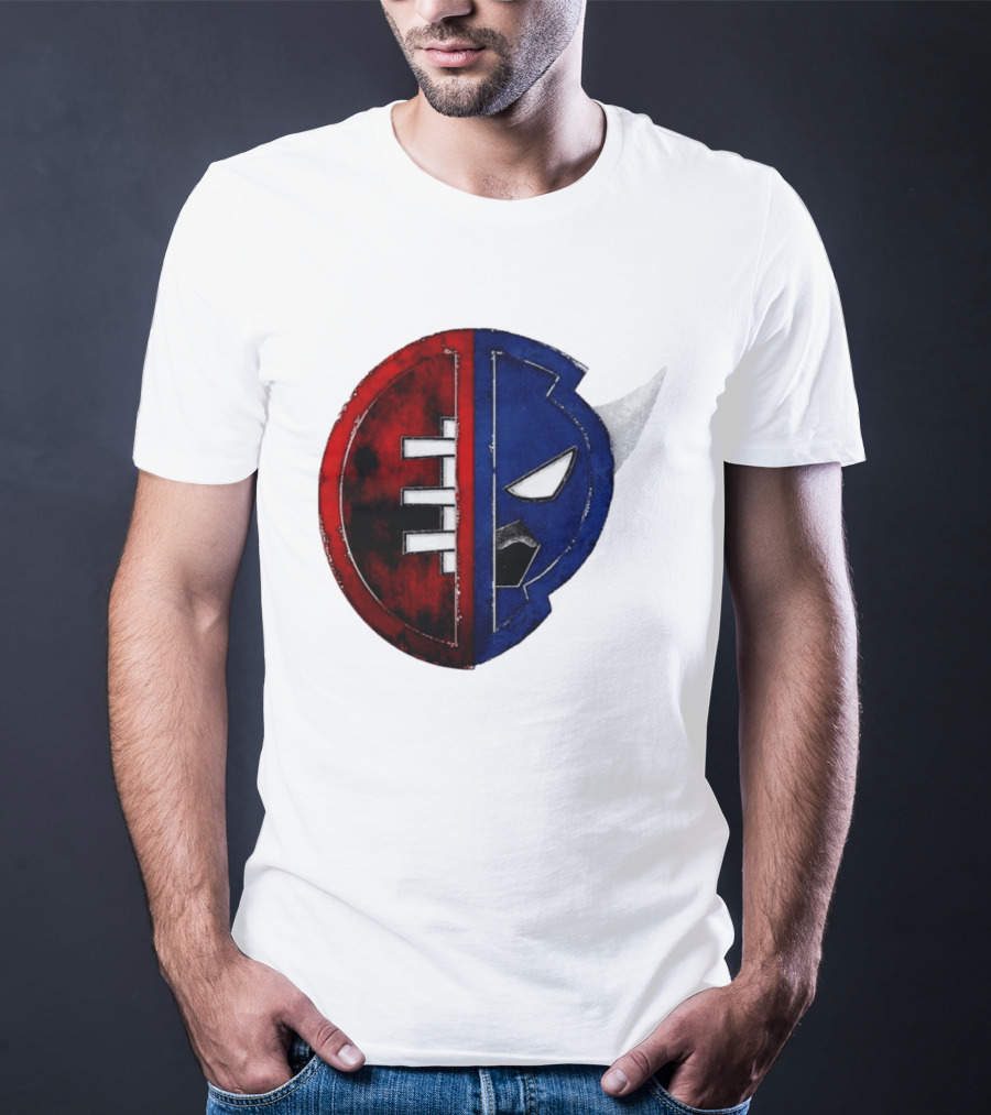 Buffalo Football Fusion Mask Emblem Red Blue Horns T-Shirt