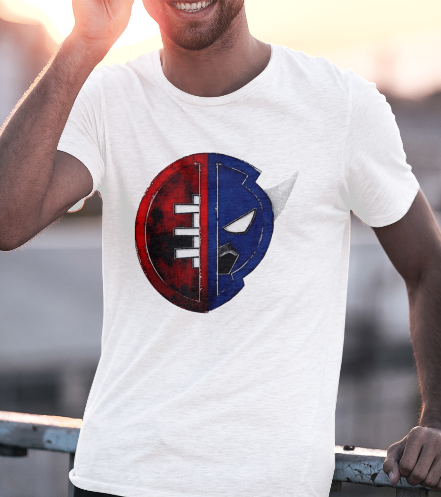 Buffalo Football Fusion Mask Emblem Red Blue Horns T-Shirt