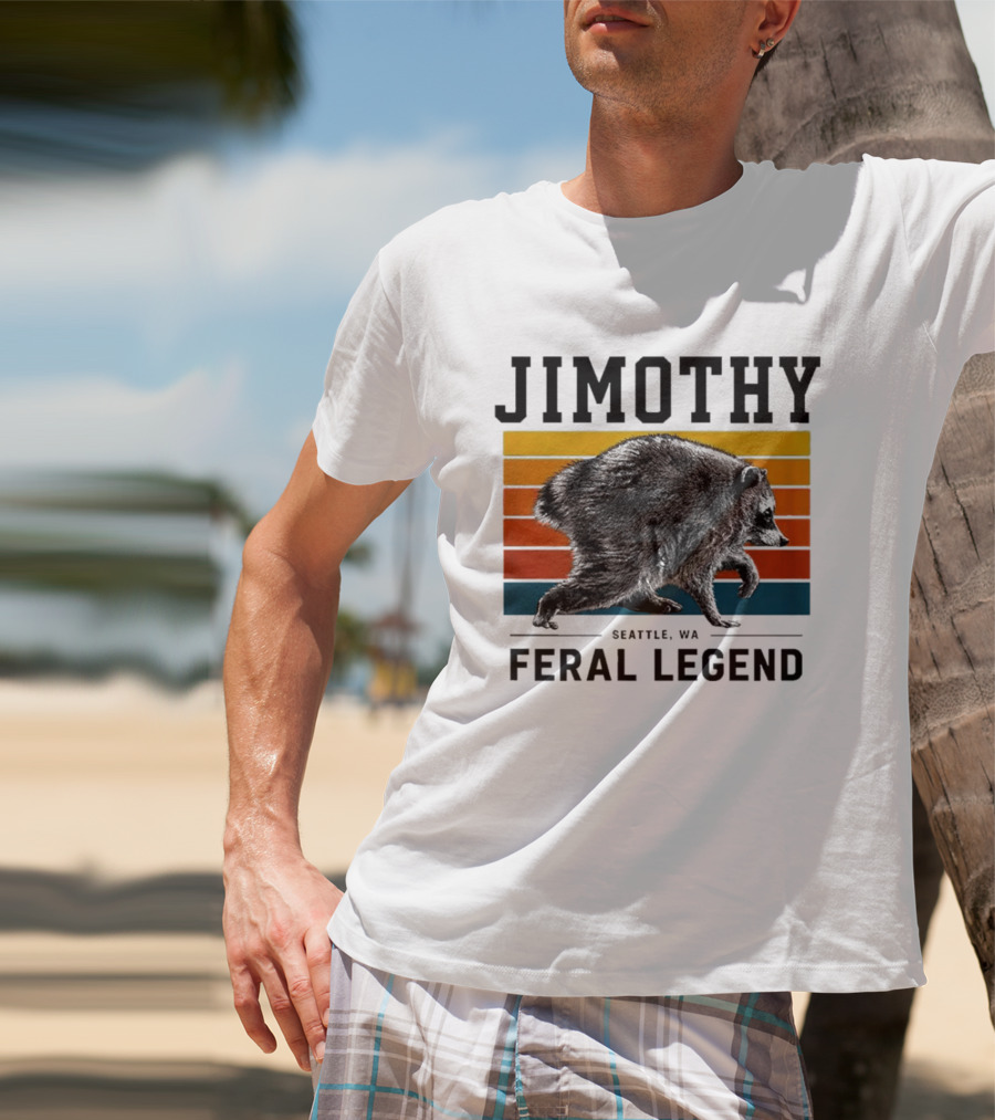 Jimothy Feral Legend Seattle WA Raccoon Vintage Stripes T-Shirt