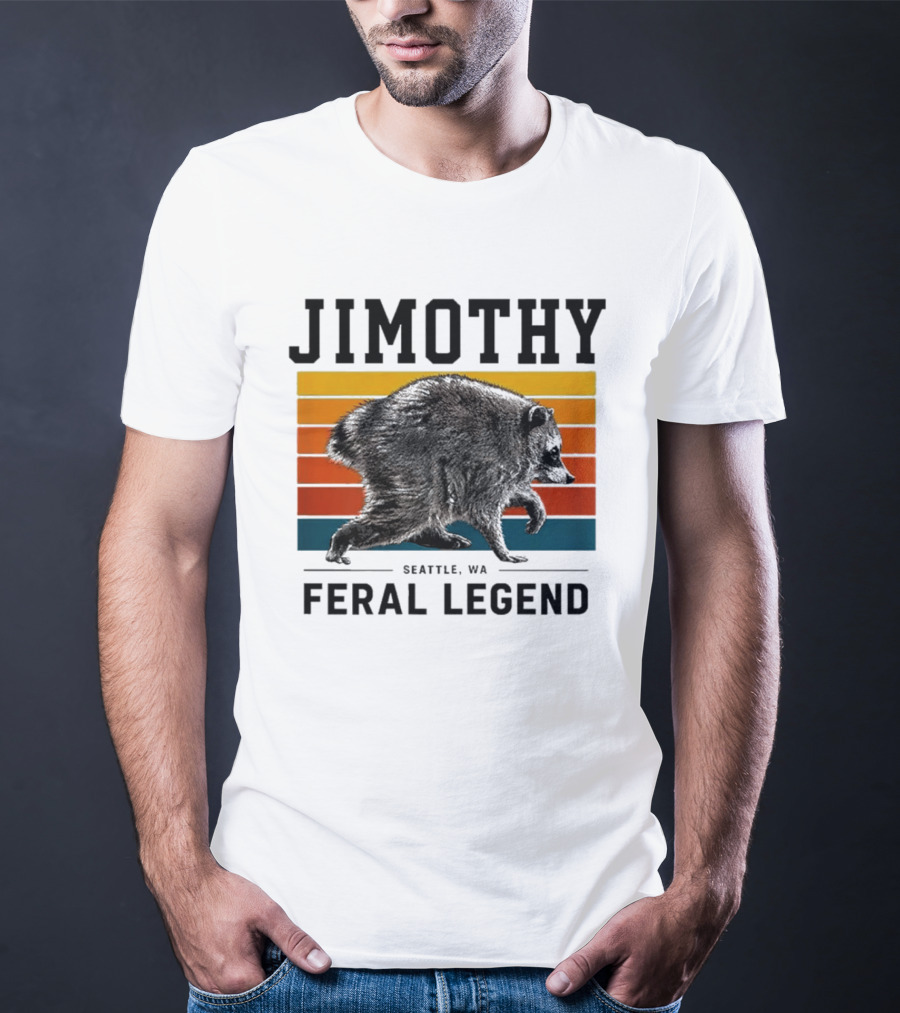 Jimothy Feral Legend Seattle WA Raccoon Vintage Stripes T-Shirt