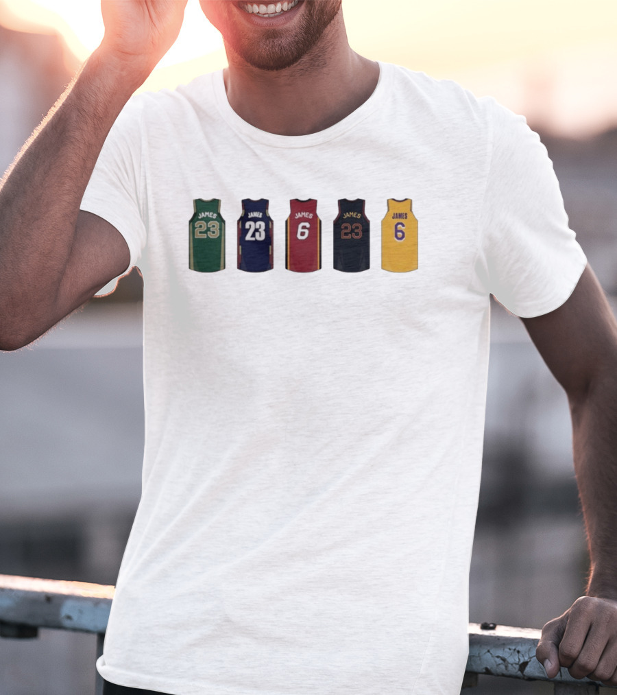 LeBron James Jersey Collection Boston Celtics Cleveland Cavaliers Miami Heat Los Angeles Lakers T-Shirt