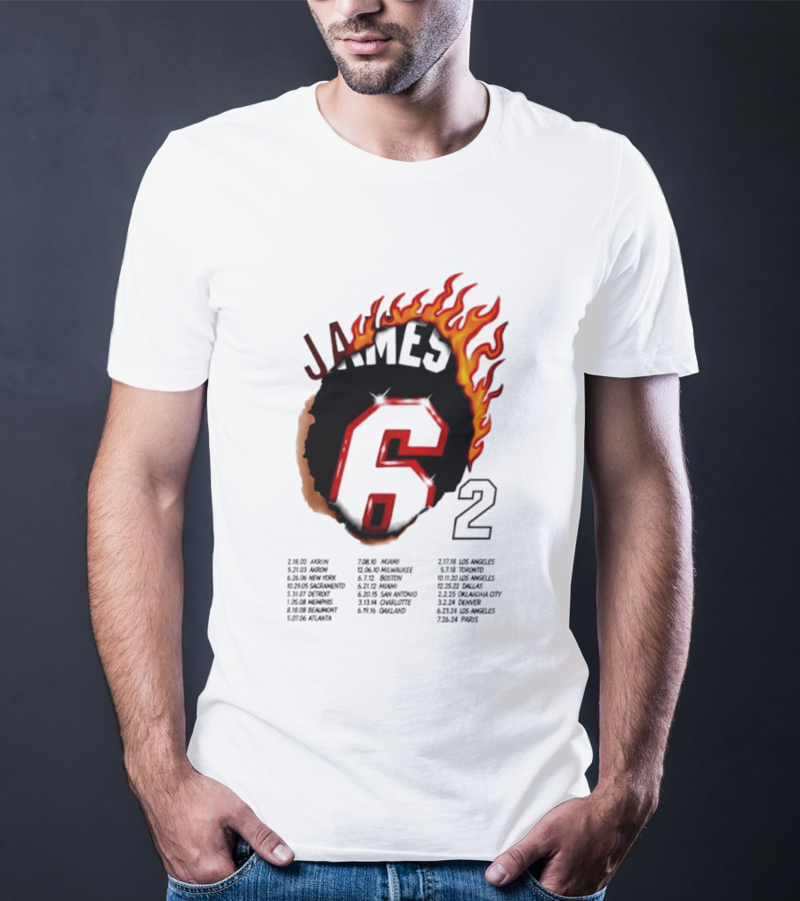 LeBron James 6 Burning Number With Game Dates T-Shirt