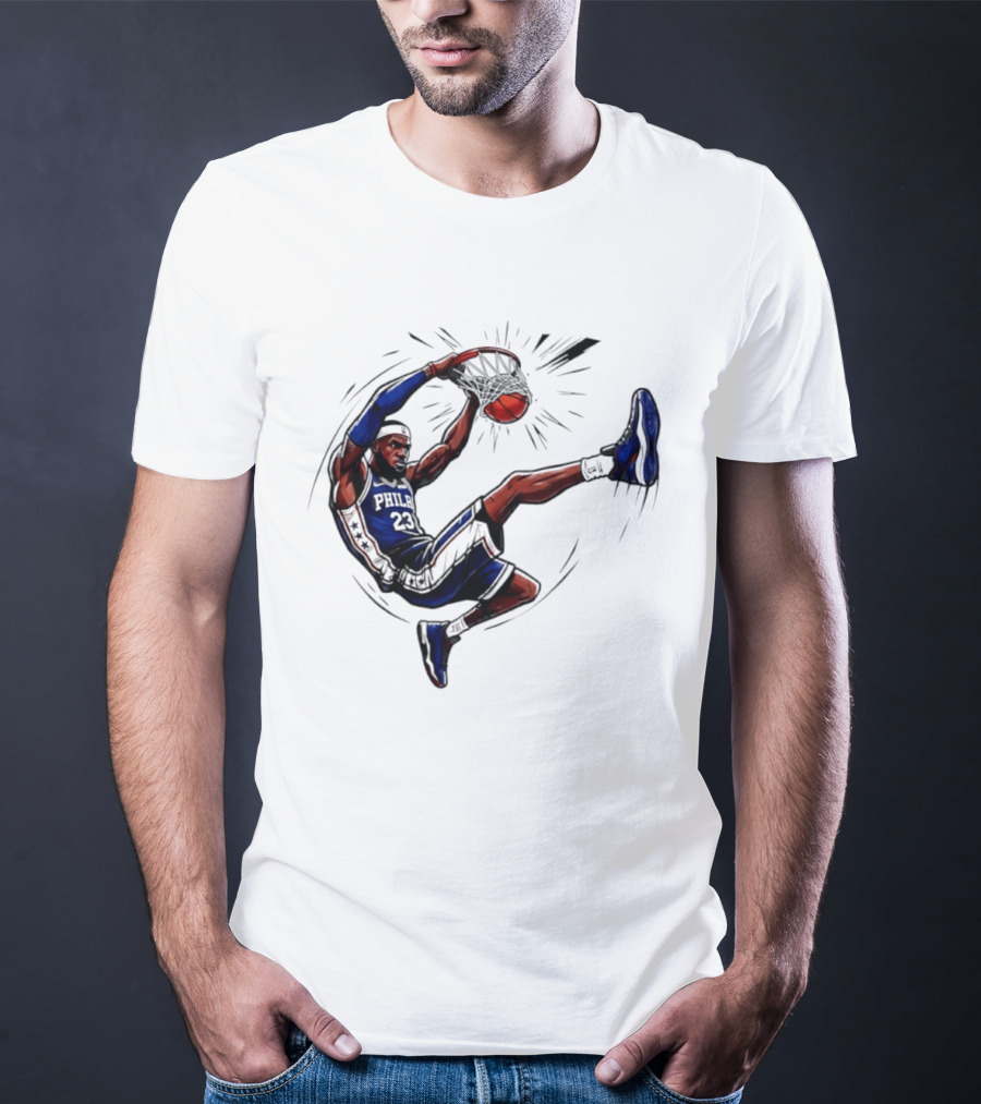 Philadelphia 76ers Phila 23 Basketball Player Dunking Action T-Shirt