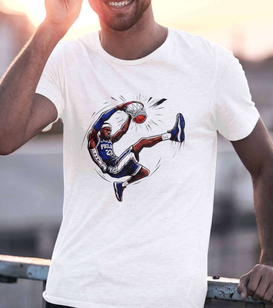 Philadelphia 76ers Phila 23 Basketball Player Dunking Action T-Shirt