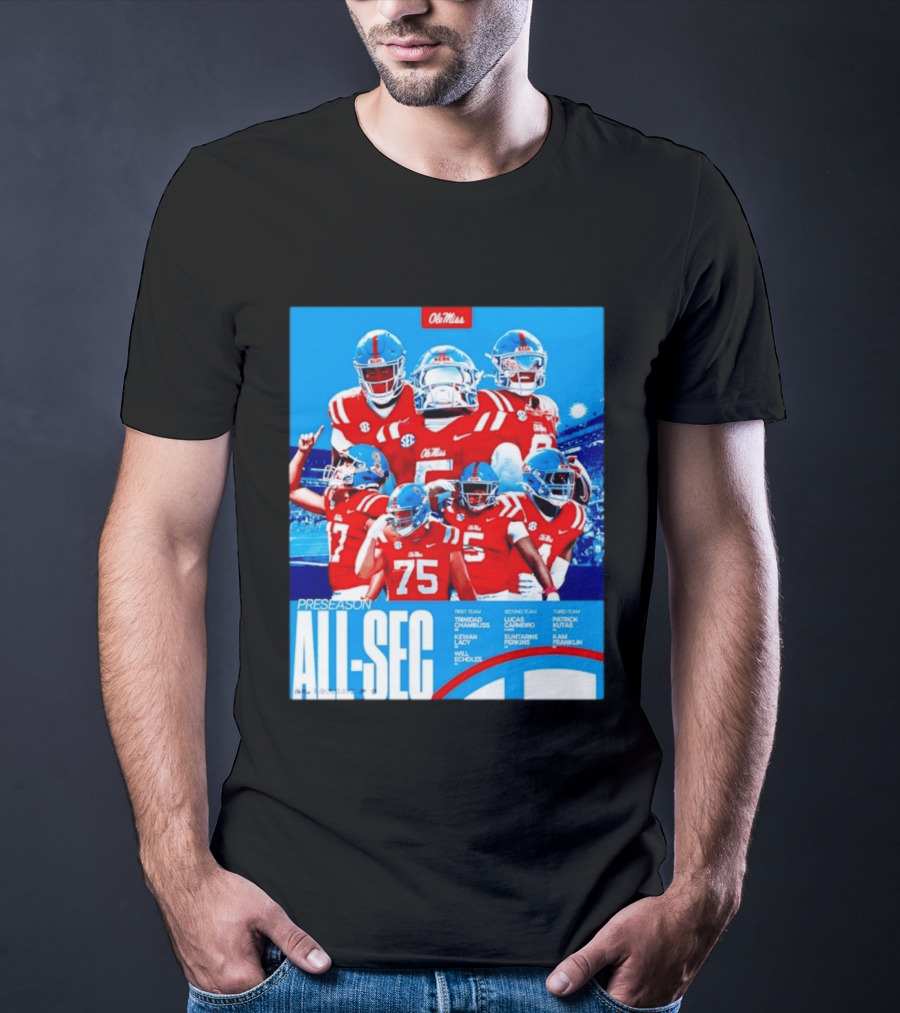 Ole Miss Rebels Preseason All SEC First Second Third Team Football Players T-Shirt