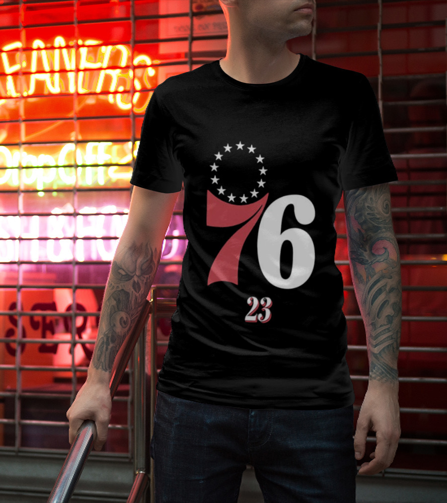 Philadelphia 76ers LeBron James 23 In The Paint Name And Number Royal 76ers T-Shirt
