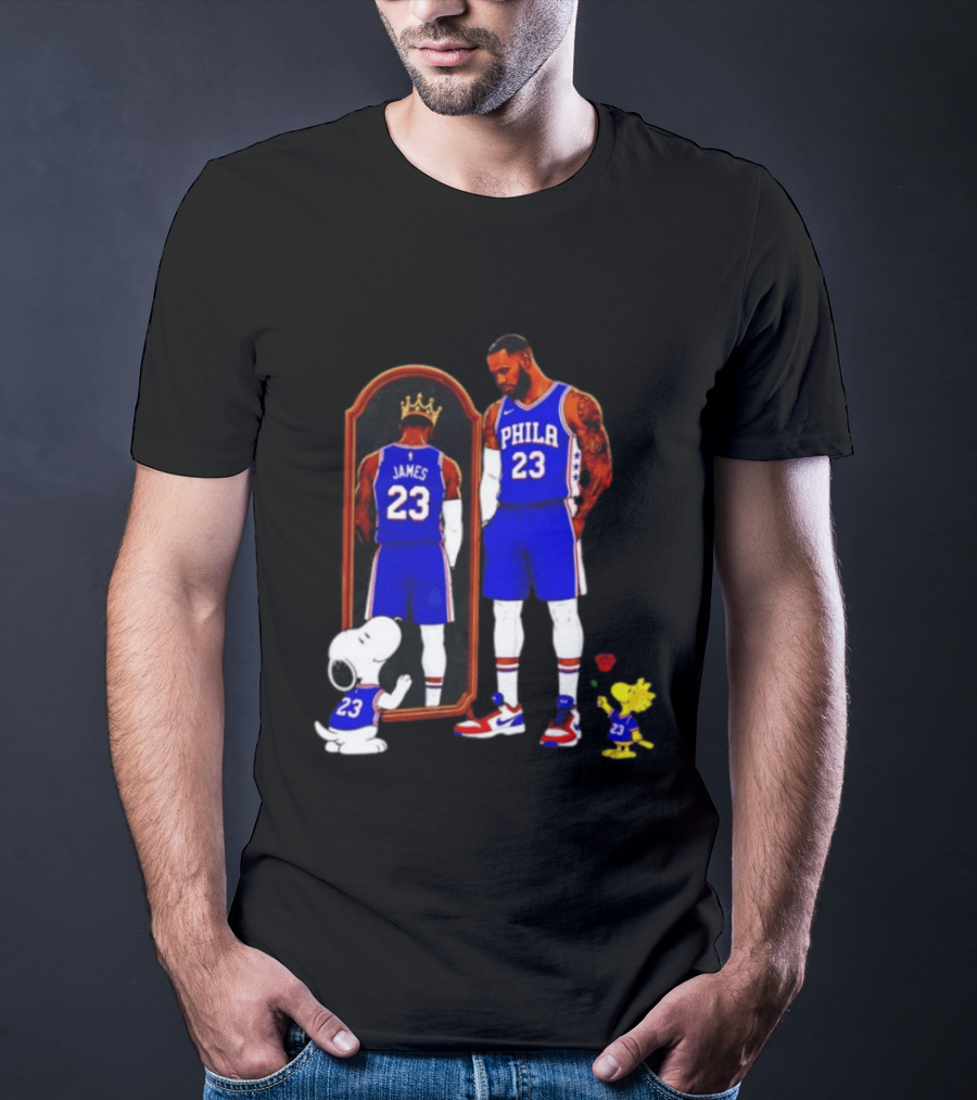 Snoopy Woodstock Mirror 23 King James Philadelphia 76ers T-Shirt